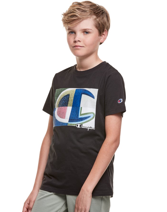 Champion Boys T-Shirt NZ - Cotton Photo-real C Patch Black ( 1248-ZTRXS )